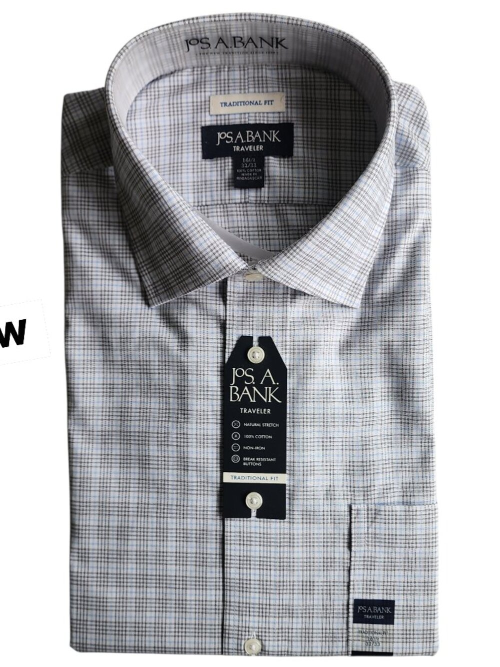 16.5 32/33 Shirt White Blue Black Plaid Traditional Fit Jos A Bank New Cotton Sz